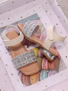 1 Pasang Sandal Tenun Kotak-kotak Berpayet Perak untuk Anak Perempuan, Nyaman dan Tidak Mengiritasi, Pengait dan Perekat yang Dapat Diatur, Desain Ujung Persegi Terbuka, Gaya Mewah Ringan, Sandal Hak Satu Potong, Cocok untuk Pesta Ulang Tahun Anak dan Pemakaian Sehari-hari - Perak - View 7