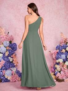 Volly Toych Vestido de dama de honor minimalista sin mangas color verde eucalipto con detalles de volantes, adecuado para vacaciones - eucalipto - Ver 2