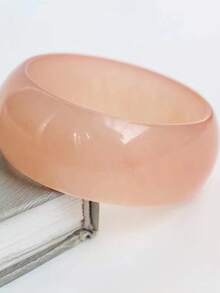 European And American Fashion Personalized Retro Bracelet, Round Wide Resin Texture Semi-Transparent Exaggerated Geometric 3D Acrylic Bangle Bracelet (Varying In Color, Texture, And Depth, Randomly Assorted) - Pink - View 3