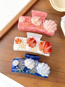 1个贝壳珍珠发爪，海滩度假风，甜美后脑勺发夹，优雅马尾辫发饰 - 彩色 - 查看 2