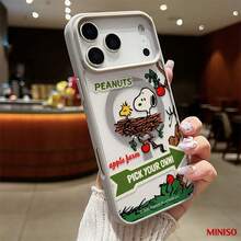 MINISO Snoopy 蘋果農場磁吸透明手機殼，適用 iPhone 17/17 Pro/17 Pro Max/17 Air/16/15/14/13/12/11/X 系列，iPhone 17 Pro Max 手機殼、iPhone 17 Pro 手機殼、iPhone 17 手機殼，女友理想禮物，適合動漫迷 - 黑色 - 查看 3