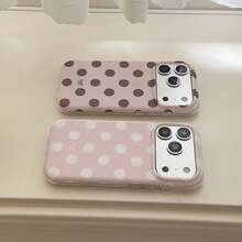 韓系極簡春季清新甜美粉色底棕白圓點手機殼，適用於 Apple 17 Pro Max、16 Pro Max、少女風 15 Pro、可愛 14、時尚 13，適合女孩的可愛保護殼，也適合男孩 - 彩色 - 查看 10