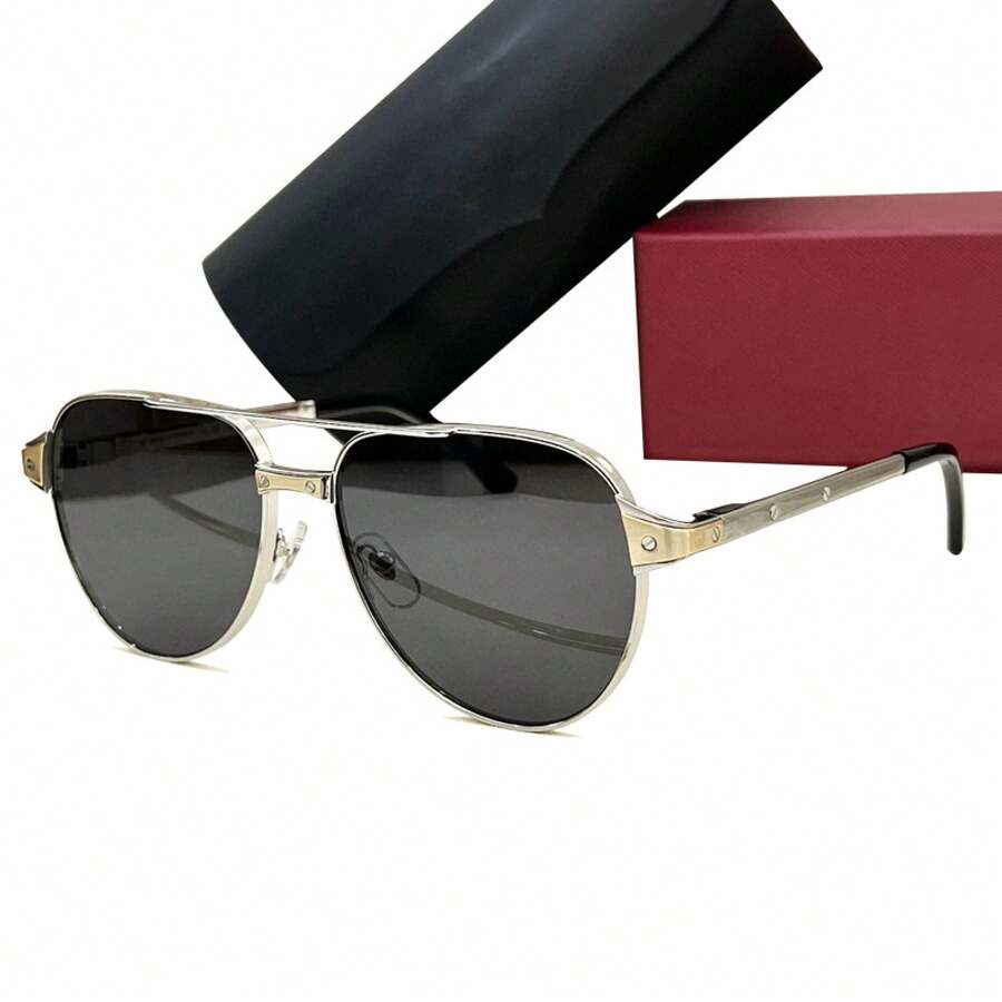 CARTER LUNETTES Gafas de sol de moda europea y americana para hombre y mujer, diseño de corte rectangular, 0425 - Té dorado (con caja) - Ver 1