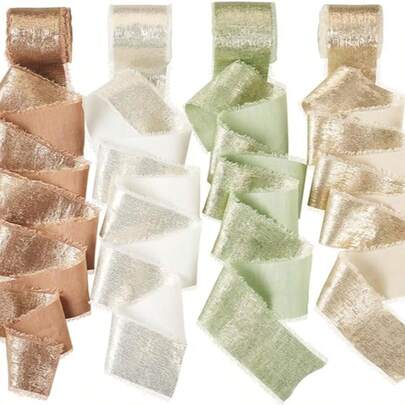 Ruy băng lụa nhung dập nổi thủ công, dải vải lụa, chất liệu chiffon lấp lánh, thích hợp cho bó hoa cưới, gói quà Giáng sinh, trang trí đám cưới.