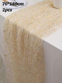 Gold Sequin Table Runner And Tablecloth Set - Shiny Gold Wedding, Party, Event Decor - Square Tablecloth With Tassel Trim (Fabric), Suitable For Dining Table Center Decor, Special Occasions - Multicolor - View 13