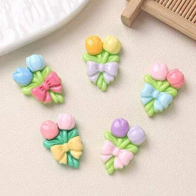 30 phụ kiện DIY bằng nhựa hình hoạt hình, nơ trang sức, bó hoa tulip, keo kem, kẹp tóc thủ công, trang trí ốp điện thoại.