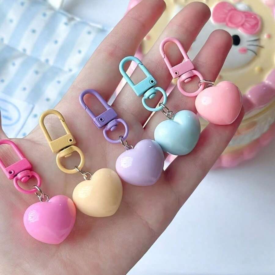 5pcs/4pcs Random Color Macaron Heart Shaped Keychain Pendant, Cute Girly Gift, Suitable For Wedding, Birthday, Anniversary, Couples, Friends, Pet Lovers, Valentine's Day, Mother's Day And Other Occasions