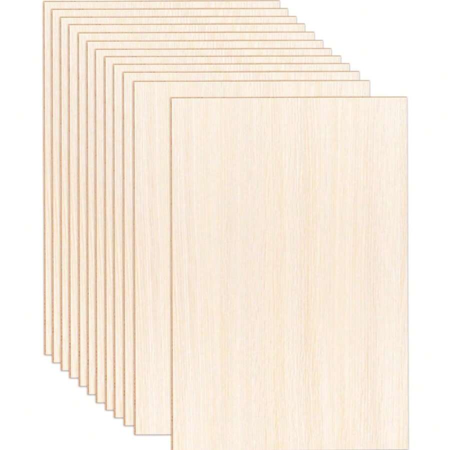 7 片装椴木板，适用于工艺品制作 - 12 x 8 英寸 - 3 毫米厚胶合板，表面光滑 - 未加工木板，适用于激光切割、木刻、建筑模型、染色 - A - 查看 1