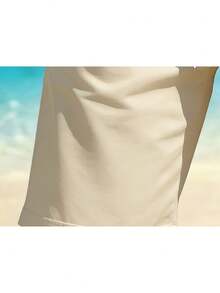 Quick-Dry Beach Shorts With Coastal Scenery Print, Lightweight Drawstring Beach Shorts, Casual, Slightly Stretchy, Perfect For Summer Vacations, Surfi - 米色 - 查看 4