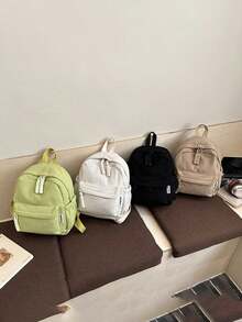 1pc's New Minimalist Backpack Is Casual, Simple, And Stylish. It Features A Zipper Design And Adjustable Shoulder Straps, Making It Suitable For Teenagers, Shopping Trips, And Travel. It Easily Holds Everyday Essentials, Is A Versatile Piece, And A Fashion Favorite, Suitable For Various Styles And Occasions. It's Highly Adaptable And Also Makes A Great Gift For Friends. - Multicolor - View 1