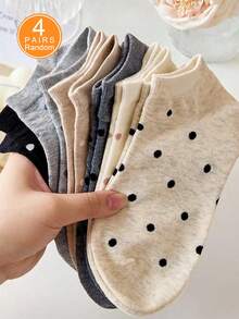 4 Pairs Women Plain Simple Style Socks With Polka Dot Design, Suitable For Daily Wear, Home, Office, Casual, Sports, All Seasons Christmas Gift - Multicolor - View 10