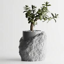 ORIZZONTE Decorative Vase With Rock Effect Base – Contrasting Texture And Natural-Contemporary Style, Ideal For Home Decor, Centerpiece Or Flower Holder, 100% Made In Italy, Shipping From Italy - 銀色 - 查看 2