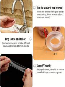 1pc Powerful Nano Double-Sided Adhesive Tape - Transparent, Scratch-Free, High Viscosity Acrylic Tape, Suitable For Home, Kitchen, Bathroom, Office And Car, Durable And Easy To Remove, Scratch-Free, Multi-Purpose Adhesive, Super Sticky, Modern Decor, Nano Adhesive - Multicolor - View 3