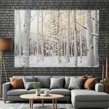 冬季雪白桦林图案背景横幅，适用于室内外庆典装饰、摄影背景、自拍墙面装饰 - 7 - 查看 2