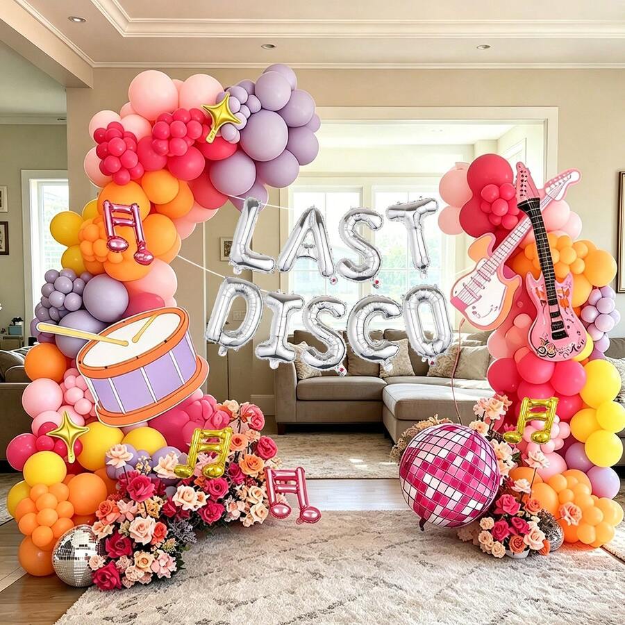 127pcs Retro Music Theme Party Decoration Balloon Set, Suitable For Bachelorette Party Theme, "Last Disco" Balloons, K-Pop Music Party, Birthday Theme Balloon Decorations - Multicolor - View 1
