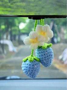 1pc Cute Crochet Strawberry Car Hanging Ornament For Car Rearview Mirrior Decor, Car Mirror Hanging Charms Accessories, Car Pendant Fruit For Gift-Handmade Knitted ,Handmade Keychain Bag Ornament - Màu xanh da trời - Xem 12