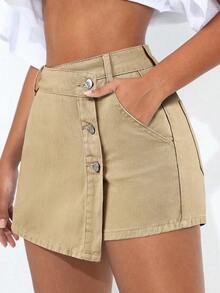 Women Denim Skirts - Khaki - View 6