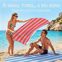 1pc Striped Beach Towel Printed With Fine Fiber, Multiple Sizes Available, Lightweight Beach Blanket, Suitable For Swimming, Camping, Sports, Beach Or Gym, Beach Accessories | Modern Beach Towel | Durable Beach Mat, Beach Towel - Orange Stripes - View 2