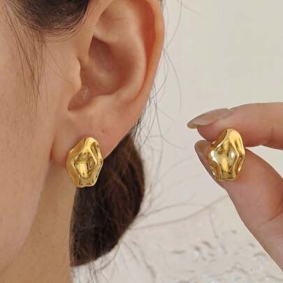 Goth Geometric Hammered Stud Earrings For Women Unique Design Earrings For Daily Personalized Hypoallergenic Non Tarnish Earrings, Geometric Earrings For Women Minimalist Celestial Jewelry For Women Minimalist Unique Design Earrings Stud For Women Boho Fashion Beach Ear Jewelry Accessories Gold Color Geometric Flower Earrings Set