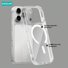 Koolife 1 件装透明 MagSafe 手机壳，PC+TPU 2.0mm 背板，防震防黄变保护壳，超薄透明设计，适用于 Apple 17/17 Pro/17 Pro Max/17 Air/16/15/14/13/12 - 透明磁吸款 - 查看 11