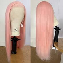websterwigs 玫瑰红长直发合成蕾丝前假发，预先拔毛，自然发际线，女士耐热纤维假发 - 彩色 - 查看 7