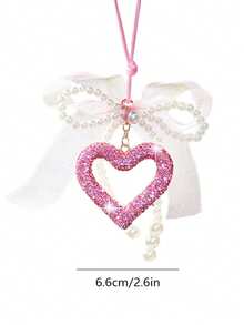 Colgante de espejo retrovisor de coche con lazo de cinta de gasa, corazón de strass - Amar - Ver 3