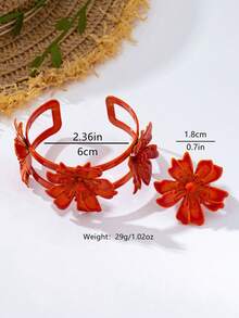 Bộ 2 món gồm vòng tay và nhẫn mặt dây chuyền hình hoa bằng kim loại tráng men thời trang, phù hợp cho nữ giới đeo hàng ngày, đi nghỉ mát và dự tiệc. - Đỏ - Xem 4