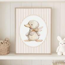 1pc Framed Canvas Wall Art, Baby Nursery Decor Painting, Kids Room Poster, Vintage Watercolor Giraffe, Teddy Bear, Duckling Canvas Art, Pink Striped Wall Art, Bohemian Style Animal Theme Wall Art, Neutral Soft Tone Baby Nursery Decor, Minimalist Newborn Room Wall Art, Baby Shower Gift, Ready To Hang Kids Bedroom, Toddler Room, Playroom And Nursery Decor Art, Kids Room Poster, Party Decoration - Multicolor - View 11
