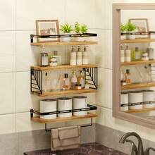 3+1 Tier Wall Mounted Bathroom Shelves Over Toilet, Rustic Wood Floating Shelves With Metal Frame And Towel Bar For Bathroom, Kitchen, Bedroom, Living Room Home Bathroom Decor Bathroom Organizer Summer Back To School - Multicolor - View 2