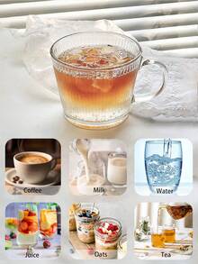 1pc High-Quality Vertical Striped Handle Glass Cup, Transparent Drinking Glass Suitable For Water, Milk, Coffee, Home And Office Use - Multicolor - View 12