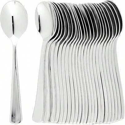 25/50/100pcs Silver Plated Spoons, Elegant Silver Tableware, Dessert Spoons, Soup Spoons, Flatware - Perfect For Home, Catering, Restaurants, Parties And Weddings