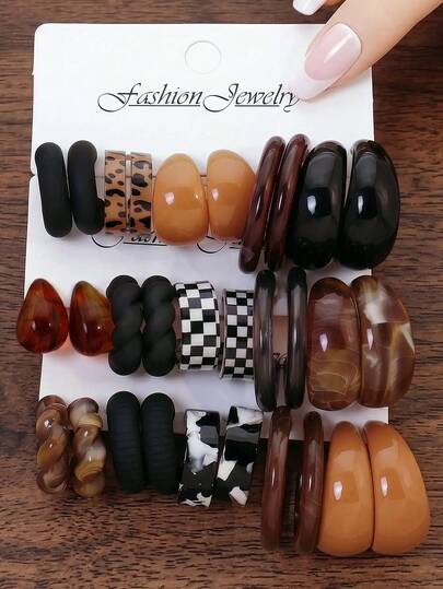 5-15 Pairs High Quality Fashion Earrings Set For Women (Multicolor), Acetate & Acrylic Resin Dual-Tone C-Shaped Earrings Accessories Combo, Suitable For Daily, Party, Holiday, Date, Outing (High-Quality Gift For Friends & Family)