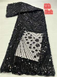 Tela de encaje floral 3D blanca y azul africana hecha a mano de alta calidad 2026, con bordado de lentejuelas, adecuada para fiestas y bodas, 5 yardas/1 pieza, rojo - A - Ver 6