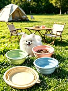 Foldable Portable 350ml/600ml Pet Dog Bowl, Silicone Pet Food & Water Bowl, Outdoor Camping Hiking Pet Feeding Bowl With Carabiner - Multicolor - View 8