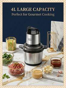 1pc Stainless Steel Bowl Electric Kitchen Chopper, Multi-Function Chopper With 2 Speed Settings, Equipped With 4 Blades For Chopping Meat, Onion, Fruits & Vegetables, Sokany - Black - View 3