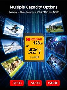 Kodak Kartu memori SD CD310, 32GB/64GB/128GB, kartu kecepatan tinggi V30 U1 A1, perekaman video Full HD, kartu memori kamera digital, Kelas 10, UHS-I, stabil dan tahan lama. - View 2