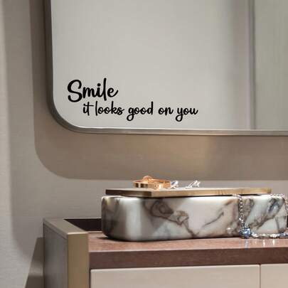 Smile, Suits You' Car Sticker, Positive Energy Waterproof Bathroom Mirror Sticker, Makeup Mirror, Door Window Wall Decor Sticker, Home Living Sticker