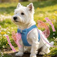 Leicht & bequemes Nieten Jeans Hundegeschirr & Leine Set, Frühling/Sommer atmungsaktives Mesh Hunde Brustgeschirr, weiches & lässiges Diamant Schleife Jeans Hundegeschirr geeignet für kleine Hunde wie Chihuahua, Yorkshire Terrier - Verschiedenfarbig - Übersicht 4