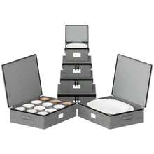 China Storage Containers 6 Pack Stackable Hard Shell Quilted Cases With Soft Plate Separators Moving Plies Packing Boxes For Dishes Plates Platters Mugs Cups Grey - Grey - View 1