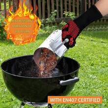 BBQ Fireproof Gloves, Grill Cut-Resistant 1472°F Heat Resistant Gloves, Non-Slip Silicone Oven Gloves, Kitchen  Cooking Gloves For Oven Mitts,Barbecue,Cooking, Frying,13.8 Inch-Red - Colors - View 4