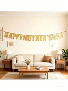 Gold Glitter Letter Mother's Day Hanging Flag Wall Decor Banner, Holiday Party Decoration, Living Room Photo Backdrop, Gift Ornament - Multicolor - View 6