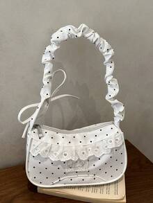 1pc This Sweet Polka Dot Lace Mini Shoulder Bag/Underarm Bag Features A Unique Crescent-Shaped Design Suitable For Various Occasions. Versatile And Easy To Use, It's Perfect For Outdoor Activities, Playtime, Commuting, And More, Making It A Perfect Gift For Teenagers. - Multicolor - View 11