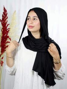 1 pièce Foulard instantané pour femme, 100% coton à nouer, châle unicolore classique, tissu viscose doux et confortable, convient pour le port quotidien, l'abaya et les occasions de fête - Multicolore - Voir 12