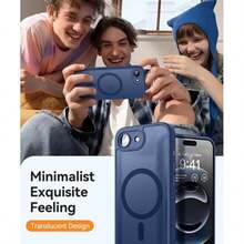 Matte Translucent Magnetic Phone Case Compatible With IPhone 17E 16E 17 Air 16 15 14 13 12 11 Plus Pro Max Lens Protection Shockproof Shell - Dark Blue - View 5