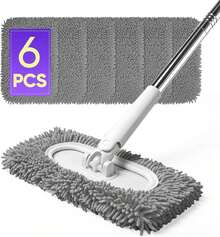 6 Pack Reusable Microfiber Mop Pads Compatible With Sweeper Mops, Replacement Mopping Pads Dry Sweeping Cloths, Washable Chenille Flat Mops Refills For Mopping Floor Cleaning (Mop Is Not Included) - Gray - 查看 2