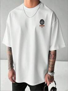 Camiseta com retrato de Maradona, casual, respirável, estampa chamativa, dupla face. - Branco - Ver 2