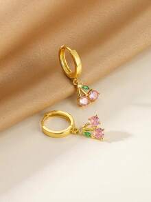 1 paire de boucles d'oreilles créoles mignonnes en forme de fruits pour femmes, boucles d'oreilles pendantes délicates en forme de cerise et de pêche incrustées de cubic zirconia cubiques, accessoires pour femmes, bijoux pour vacances d'été, cadeau pour la Saint-Valentin/Fête des Mères - Multicolore - Voir 8