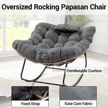 BOSMILLER Large Indoor Outdoor Rocking Chair, Papasan Rocking Chair With Thick Cushion, Oversized Wicker Rocker Egg Chairs, Grey - Grey - View 5