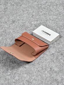 Retro Brown Solid Color PU Leather Card Holder, Snap Button Closure Large Capacity Multi-Card Slots ID Card Wallet, Commute Portable Business Card Holder, Student Bank/Transit Card Organizer, Mini Coin Purse Gift - Multicolor - View 5