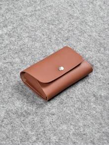 Retro Brown Solid Color PU Leather Card Holder, Snap Button Closure Large Capacity Multi-Card Slots ID Card Wallet, Commute Portable Business Card Holder, Student Bank/Transit Card Organizer, Mini Coin Purse Gift - Multicolor - View 13